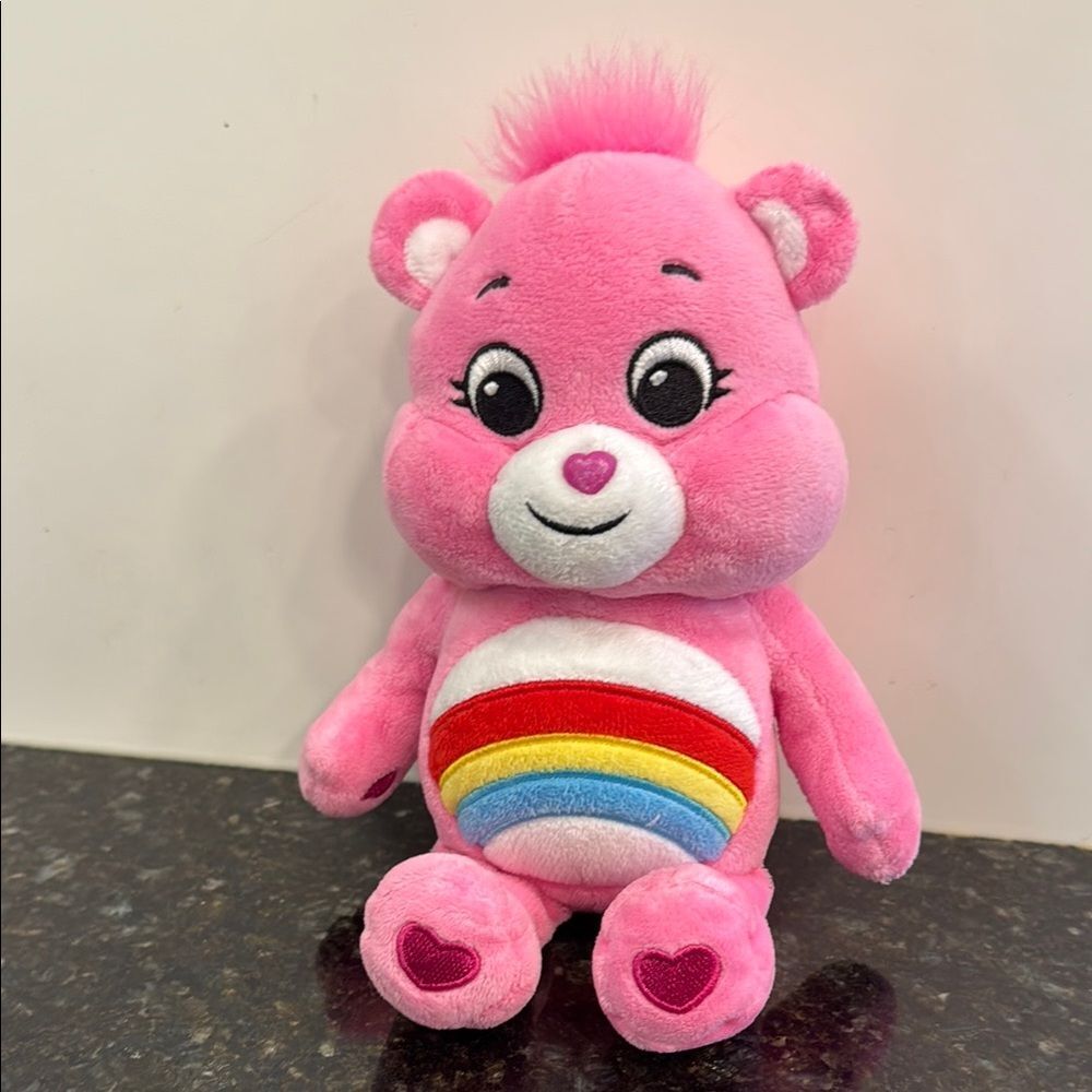 CARE BEAR CHEER BEAR, 10" PINK PLUSH, RAINBOW BELLY BADGE